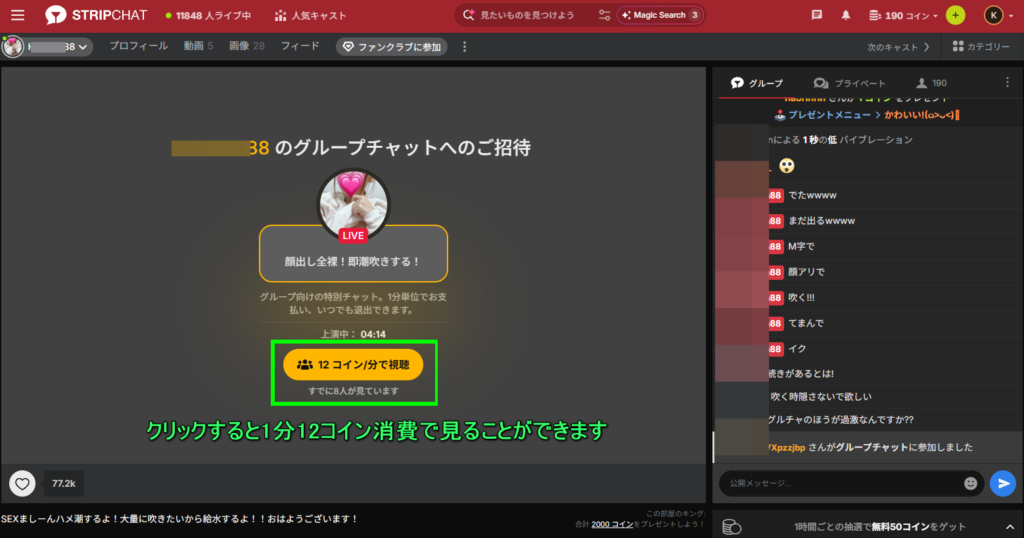 Stripchat グループチャット招待画面
